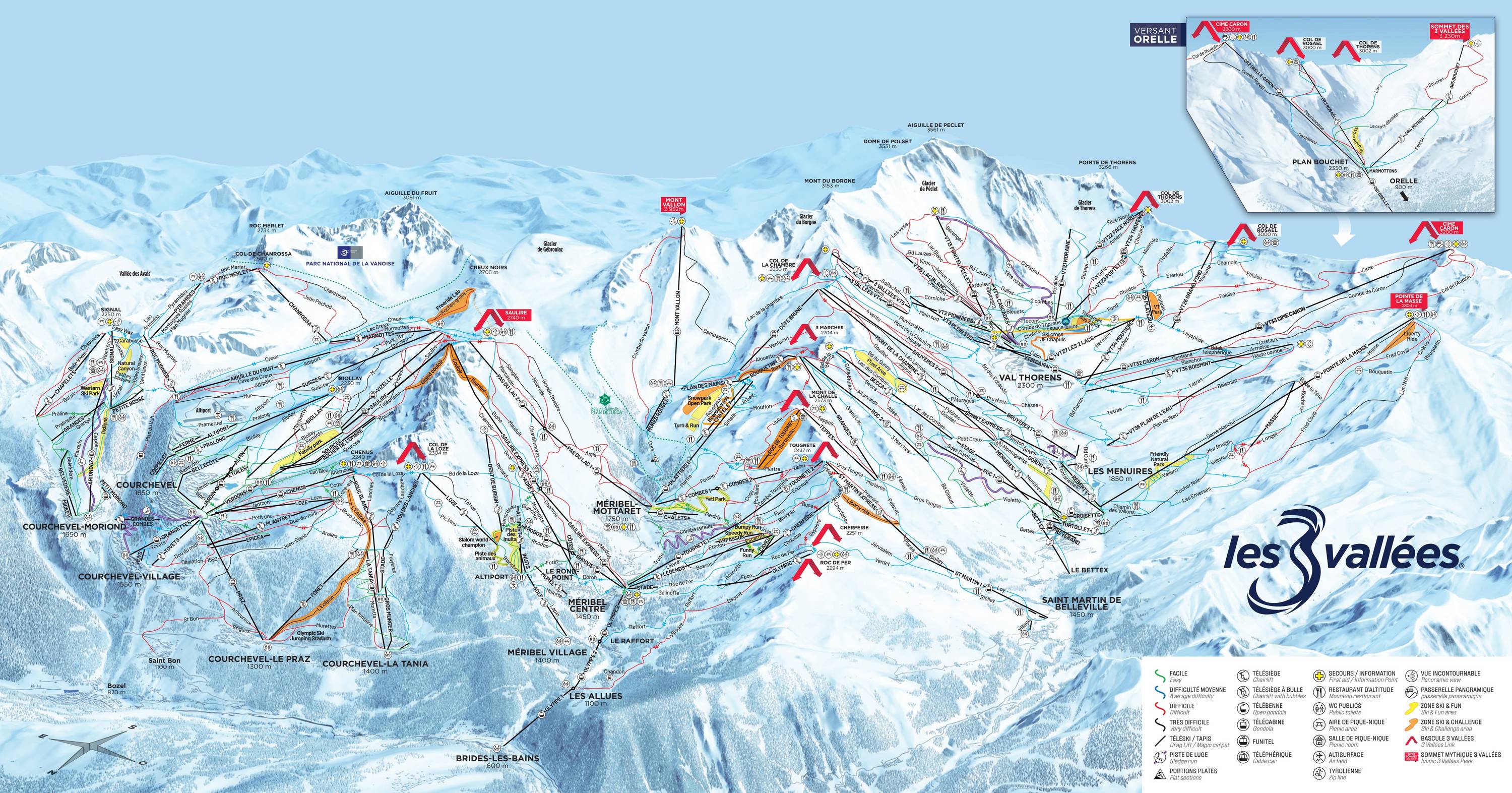 Mapa tras — Les 3 Vallées (3 Doliny)