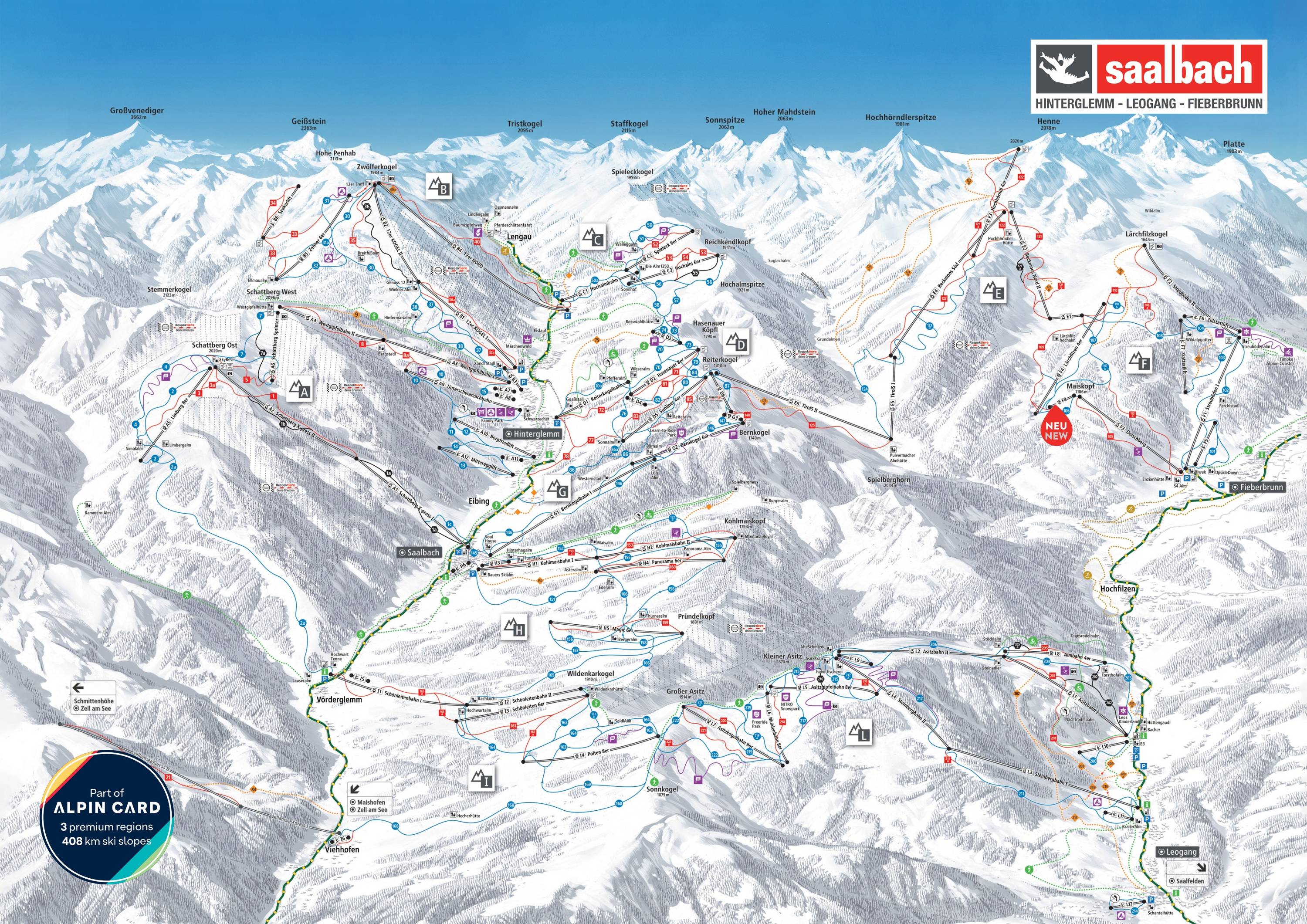 Mapa tras — Saalbach - Zell am See - Kaprun