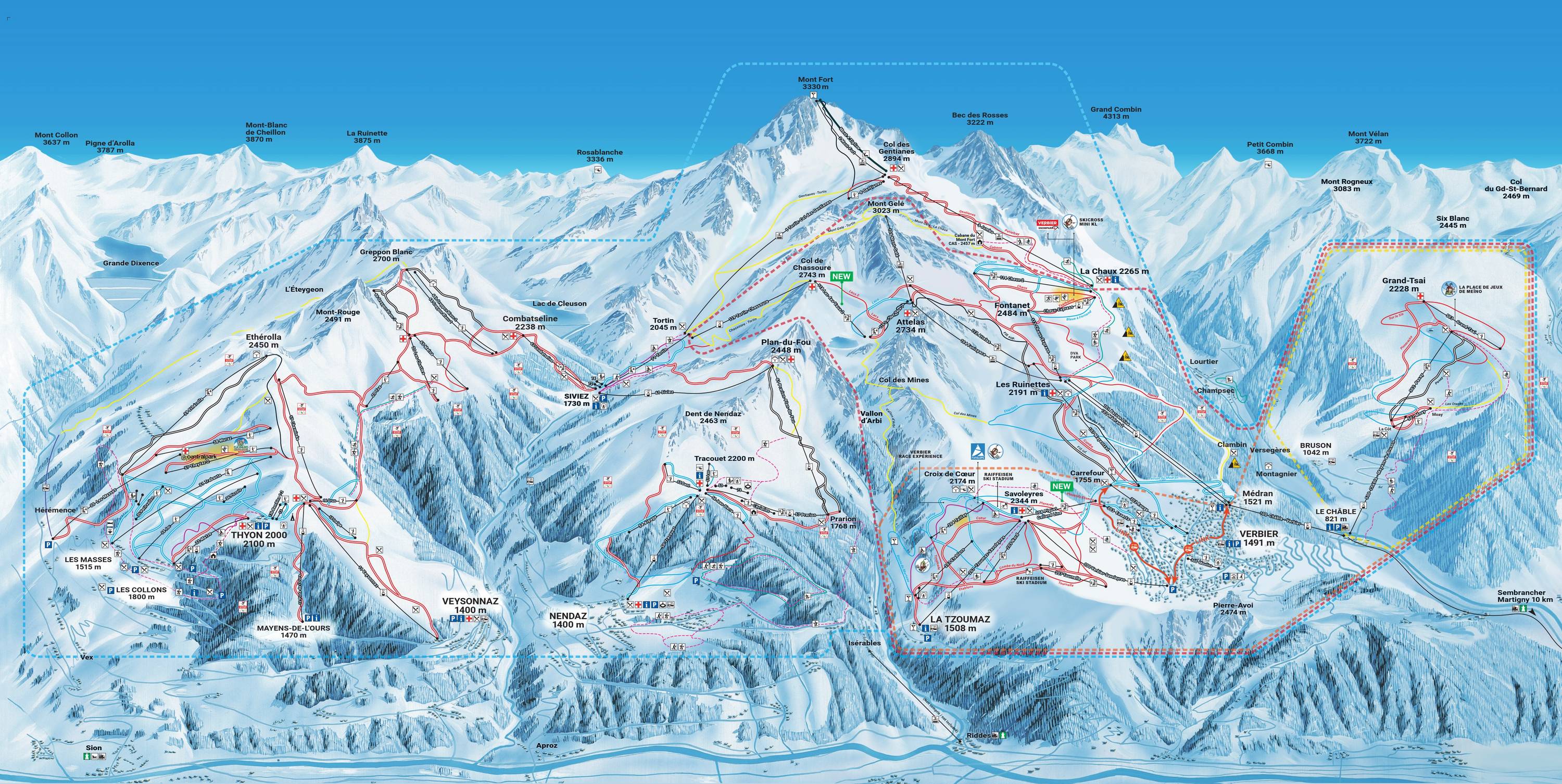 Mapa tras — Verbier (4 Vallées)